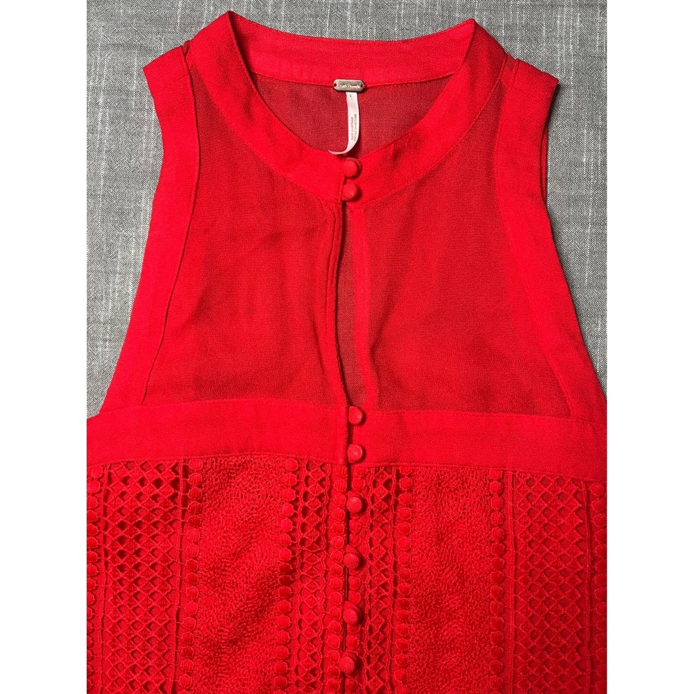 Free People Red Sleeveless‎ Crochet Lace Crop Top High Neck Button Front Small - Picture 4 of 9